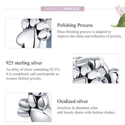 925 Sterling Silver Love Footprints Beaded Bracelet