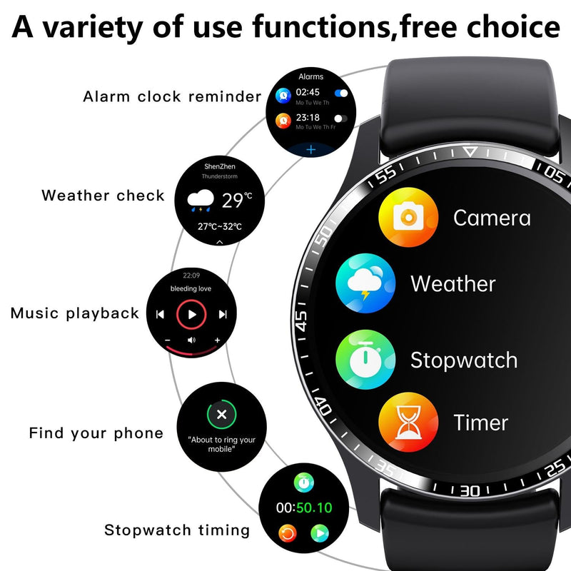 1.35 Inch Smart Watch Bluetooth Calls Health Monitoring 150+ Sports Black - Black Milan