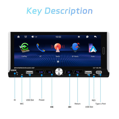 6.9 Inch Car Mp5 Player With Carplay Function & Backup Camera - Standard + Ahd Camera