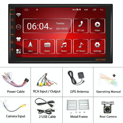 7 Inch Android Navigation Wifi Vehicle Central Control Screen - 2 + 16G Standard + 12Lights Camera