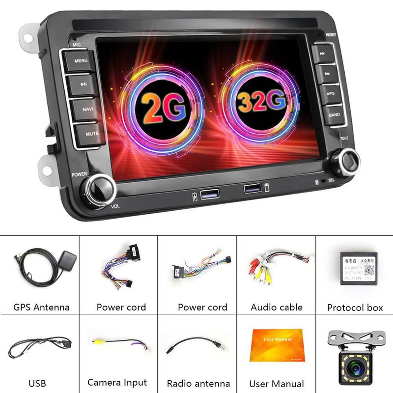 7 Inch Android Car Multimedia Player With Navigation Bluetooth Reversing Camera - 10.0 Os - 2 + 32G - Standard + 12Lights - Fits Volkswagen