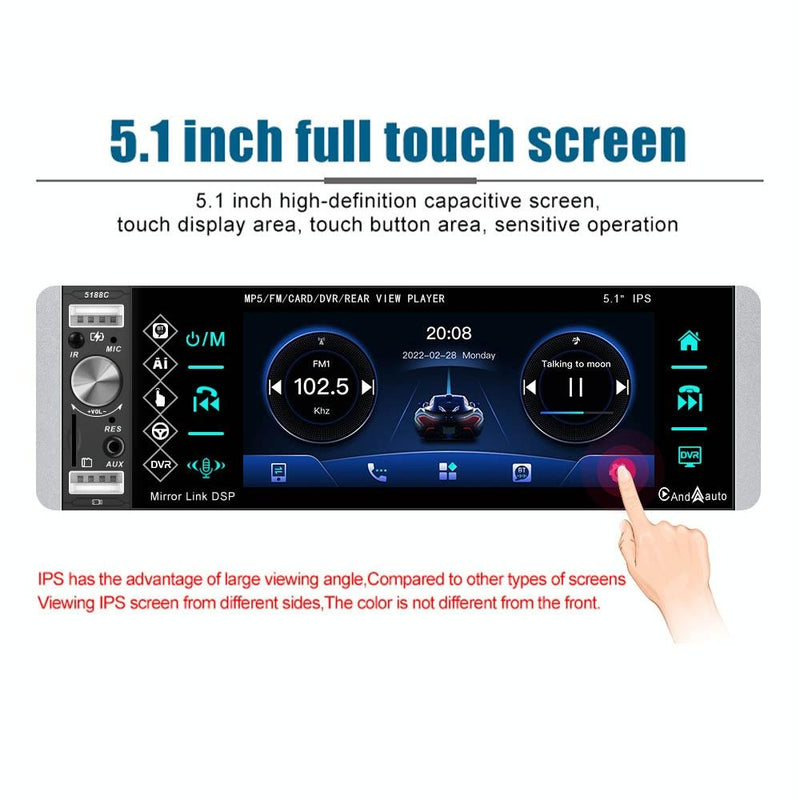5.1 Inch Ips Capacitive Carplay Player + 8 Light Camera - Standard