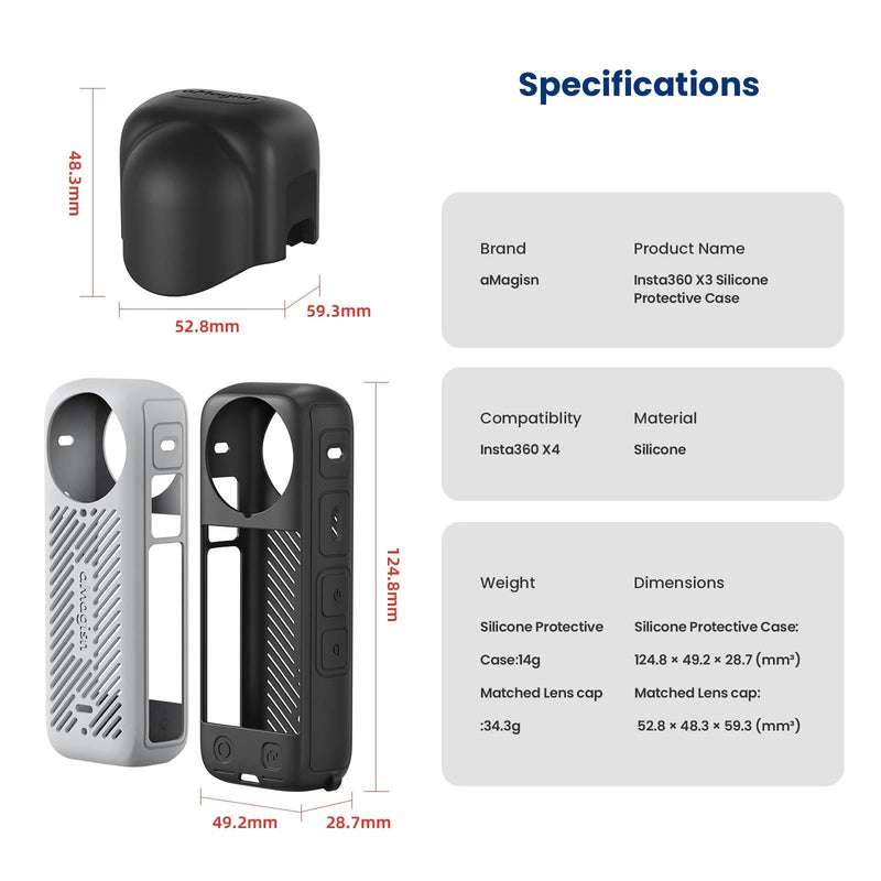 Amagisn Silicone Protective Cover for Insta360 X4 - Body Case Black