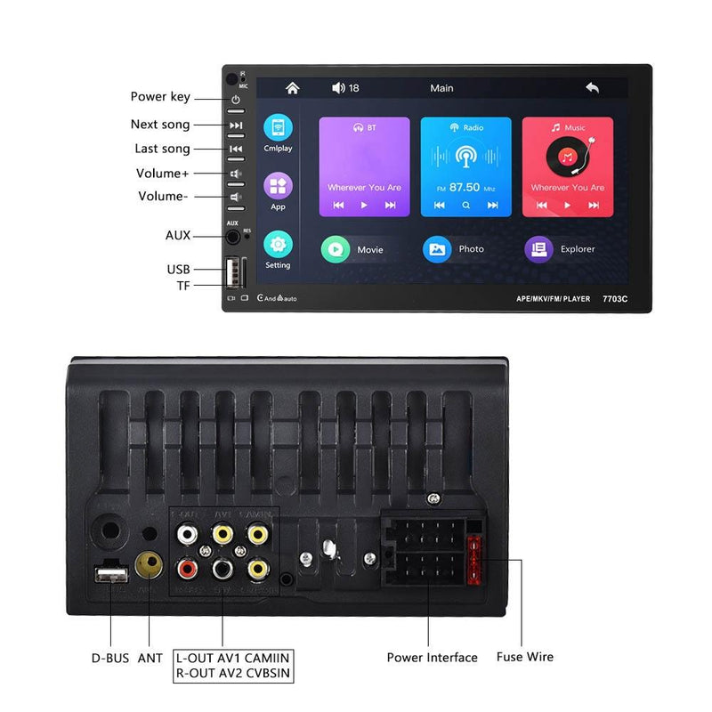 7 Inch Car Mp5 Player With Bluetooth & 8 Light Camera - Universal Fit