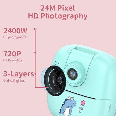 32g Pink Cartoon Kids Camera with Rotating Lens - A18 Hd