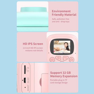32g Pink Cartoon Kids Camera with Rotating Lens - A18 Hd