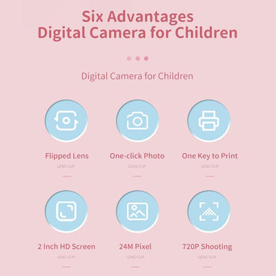 32g Pink Cartoon Kids Camera with Rotating Lens - A18 Hd