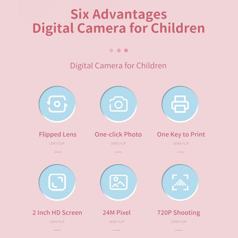 32g Pink Cartoon Kids Camera with Rotating Lens - A18 Hd