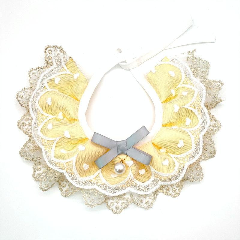 Pet Bib Adjustable Saliva Towel Lace Pearl Pendant Dog Collar - Size M
