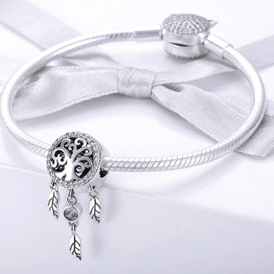 925 Sterling Silver Retro Hollow Dream Catcher Beaded Bracelet