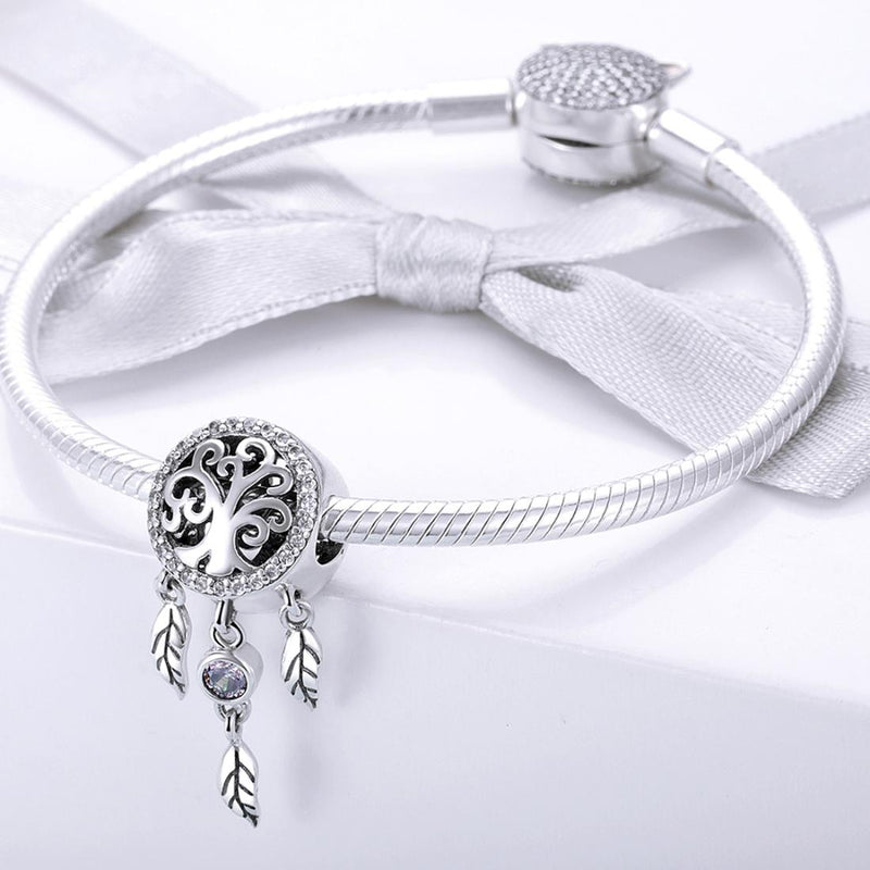 925 Sterling Silver Retro Hollow Dream Catcher Beaded Bracelet