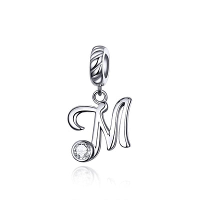 925 Sterling Silver Personalized Letter Pendant For Diy Bracelets And Necklaces Style - M