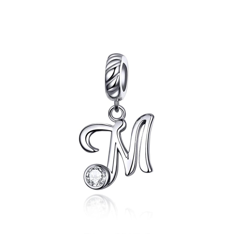 925 Sterling Silver Personalized Letter Pendant For Diy Bracelets And Necklaces Style - M