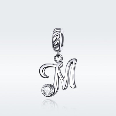 925 Sterling Silver Personalized Letter Pendant For Diy Bracelets And Necklaces Style - M