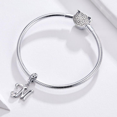 925 Sterling Silver Personalized Letter Pendant For Diy Bracelets And Necklaces Style - M