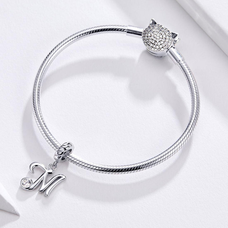 925 Sterling Silver Personalized Letter Pendant For Diy Bracelets And Necklaces Style - M
