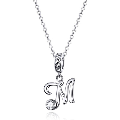 925 Sterling Silver Personalized Letter Pendant For Diy Bracelets And Necklaces Style - M