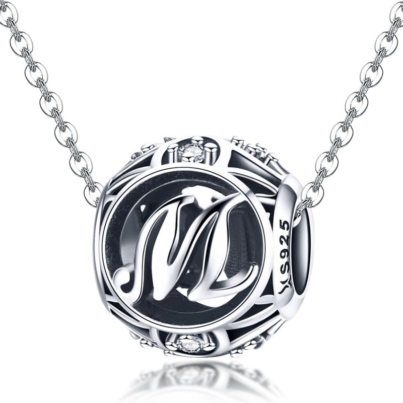 925 Sterling Silver 26 English Letter Beads For Diy Bracelets & Necklaces Style - M