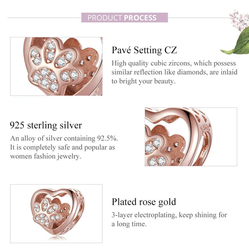 925 Sterling Silver Pet Paw Print Beaded Bracelet - Silver