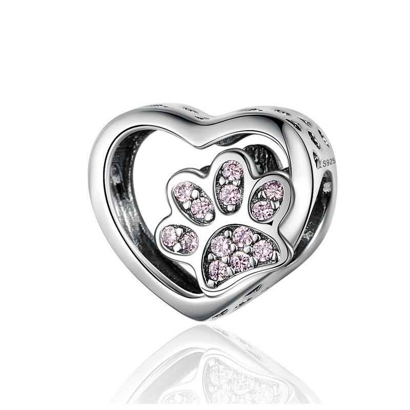 925 Sterling Silver Pet Paw Print Beaded Bracelet - Silver