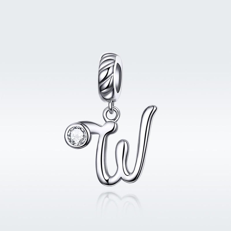 925 Sterling Silver Personalized Letter Pendant For Diy Bracelets & Necklaces Style - W