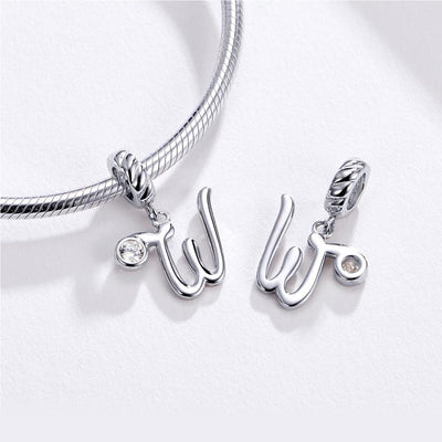 925 Sterling Silver Personalized Letter Pendant For Diy Bracelets & Necklaces Style - W