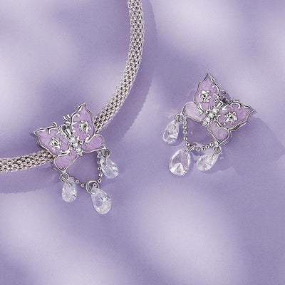 925 Sterling Silver Purple Butterfly Necklace Pendant For Diy Bracelets