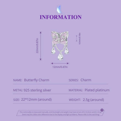 925 Sterling Silver Purple Butterfly Necklace Pendant For Diy Bracelets