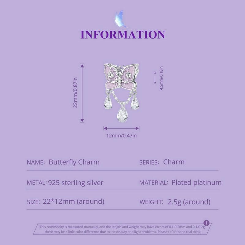 925 Sterling Silver Purple Butterfly Necklace Pendant For Diy Bracelets