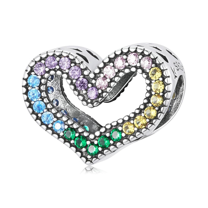 925 Sterling Silver Rainbow Heart Beads For Diy Bracelets & Necklaces