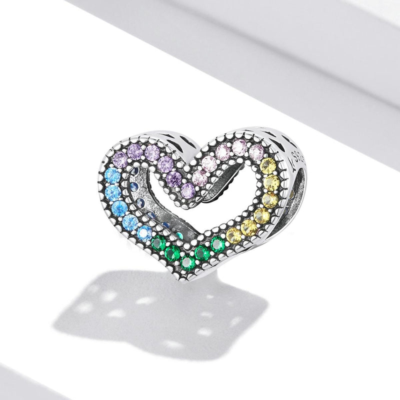 925 Sterling Silver Rainbow Heart Beads For Diy Bracelets & Necklaces