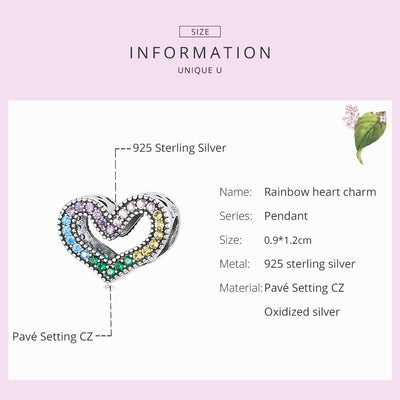 925 Sterling Silver Rainbow Heart Beads For Diy Bracelets & Necklaces