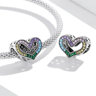 925 Sterling Silver Rainbow Heart Beads For Diy Bracelets & Necklaces