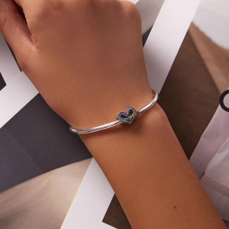 925 Sterling Silver Rainbow Heart Beads For Diy Bracelets & Necklaces