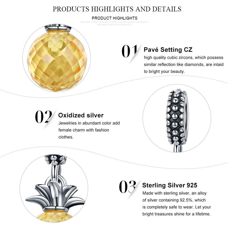 925 Sterling Silver Pineapple Charm For Diy Bracelets