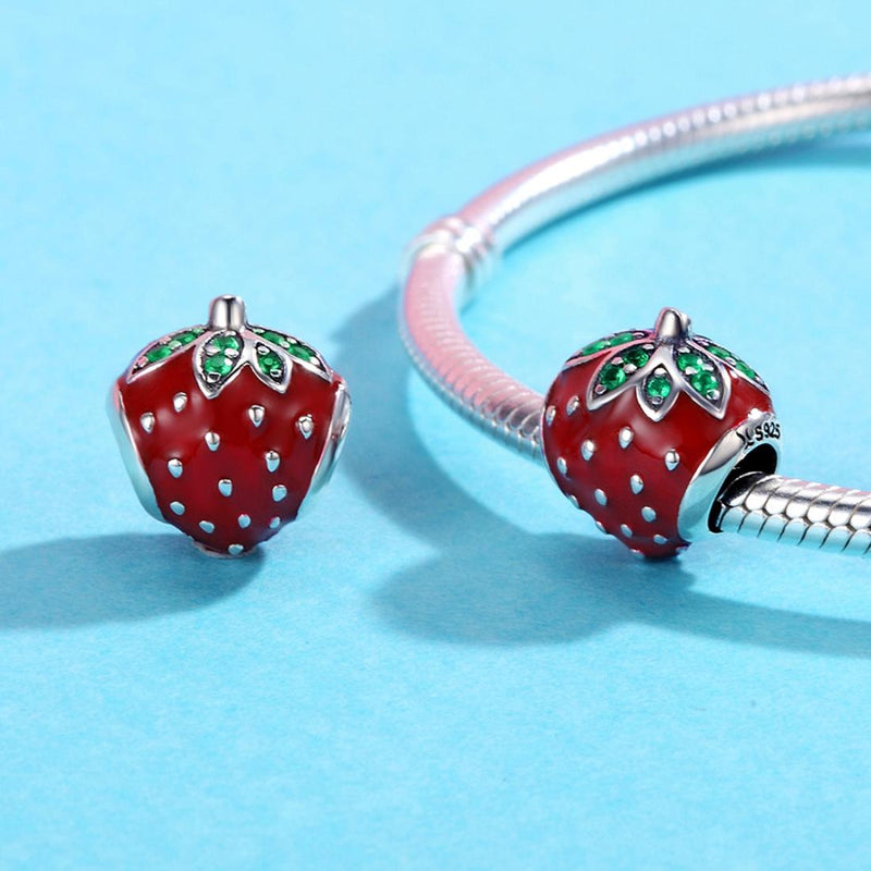 925 Sterling Silver Strawberry Beads For Diy Bracelets
