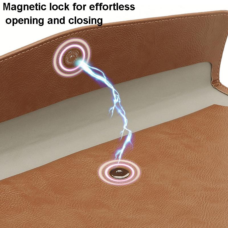 14 Laptop Sleeve & Power Bag - Litchi Pattern Pu Leather - Light Brown