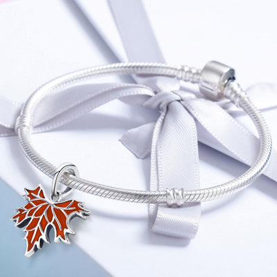 925 Sterling Silver Autumn Maple Leaf Beaded Bracelet