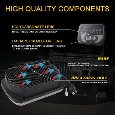 7 Inch 35W 4000Lm 6000K + Amber Car Truck Square Led Headlights Work Lights Spotlight