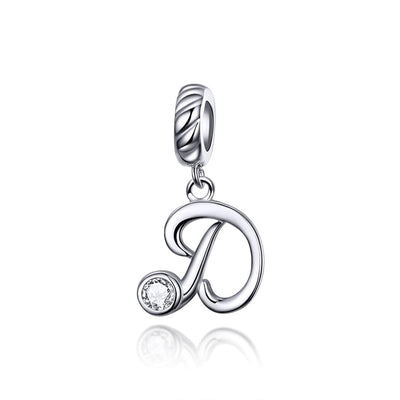 925 Sterling Silver Personalized Letter Pendant For Diy Bracelets And Necklaces Style - D