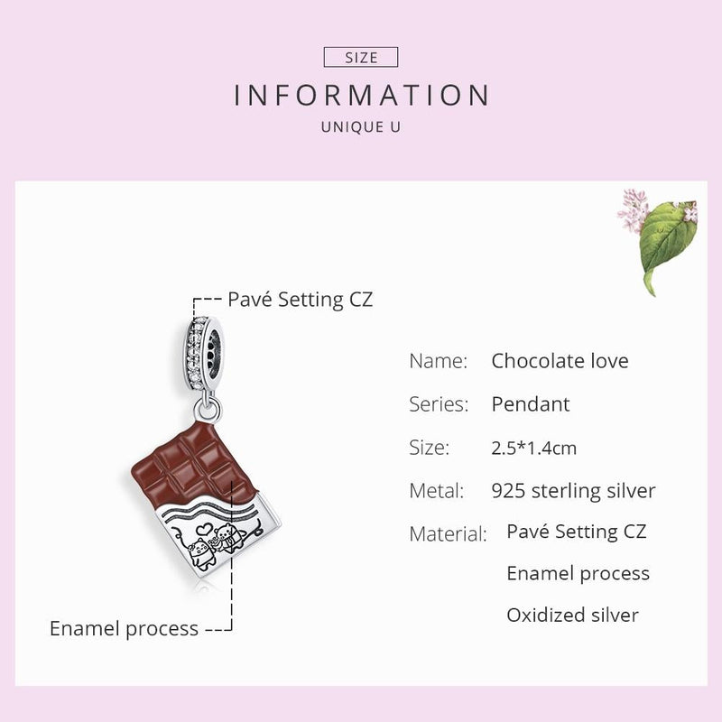 925 Sterling Silver Charming Chocolate Pendant For Bracelets & Necklaces