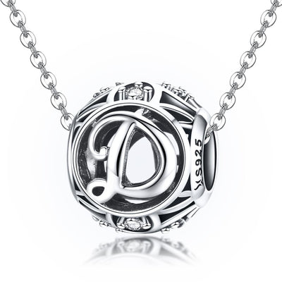 925 Sterling Silver 26 English Letter Beads For Diy Bracelets & Necklaces Style - D