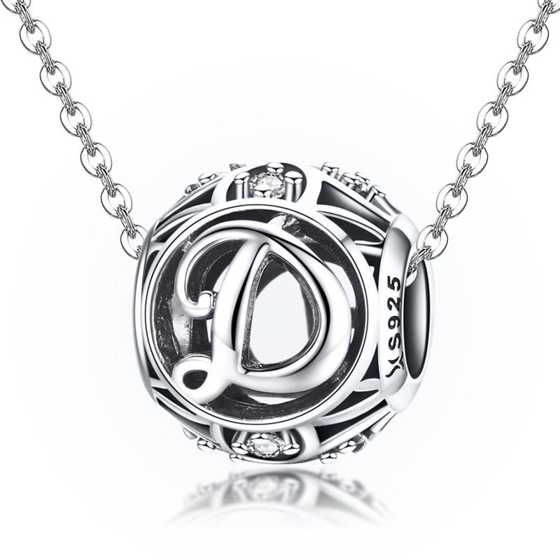 925 Sterling Silver 26 English Letter Beads For Diy Bracelets & Necklaces Style - D