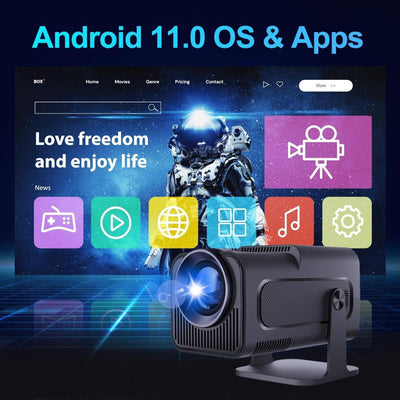 1080P 390 Lumens 4K Android 11 Projector With Wifi 6 And Bluetooth 5.0 - Supports Miracast Airplay And Dlna - Hy320