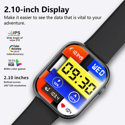 2.1 Inch Screen Smart Watch With Blood Sugar / Blood Oxygen Monitoring / Sos Alarm / 100+ Sports Modes - Black 3-Bead Steel - Black 3-Bead Steel