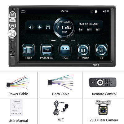 7 Inch Mp5 Bluetooth Carplay Player With Reversing Camera - Standard + 12 Lights