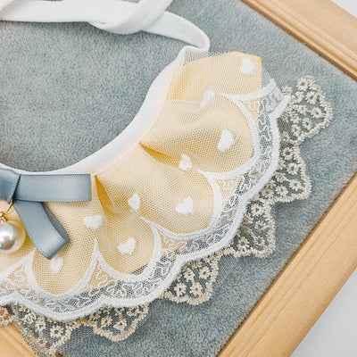 Pet Bib Adjustable Saliva Towel Lace Pearl Pendant Dog Collar - Size L