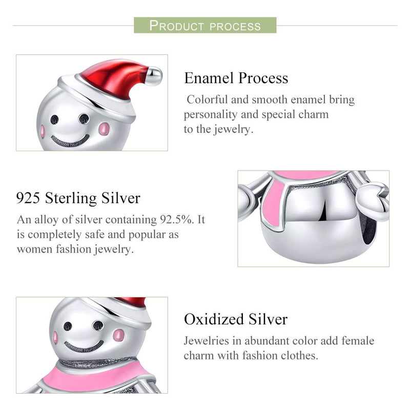 925 Sterling Silver Snowman Bead Pendant For Diy Bracelets & Necklaces
