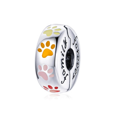 925 Sterling Silver Colorful Paw Print Beads For Diy Bracelets & Necklaces