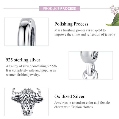 925 Sterling Silver Bull Head Pendant For Bracelet Or Necklace